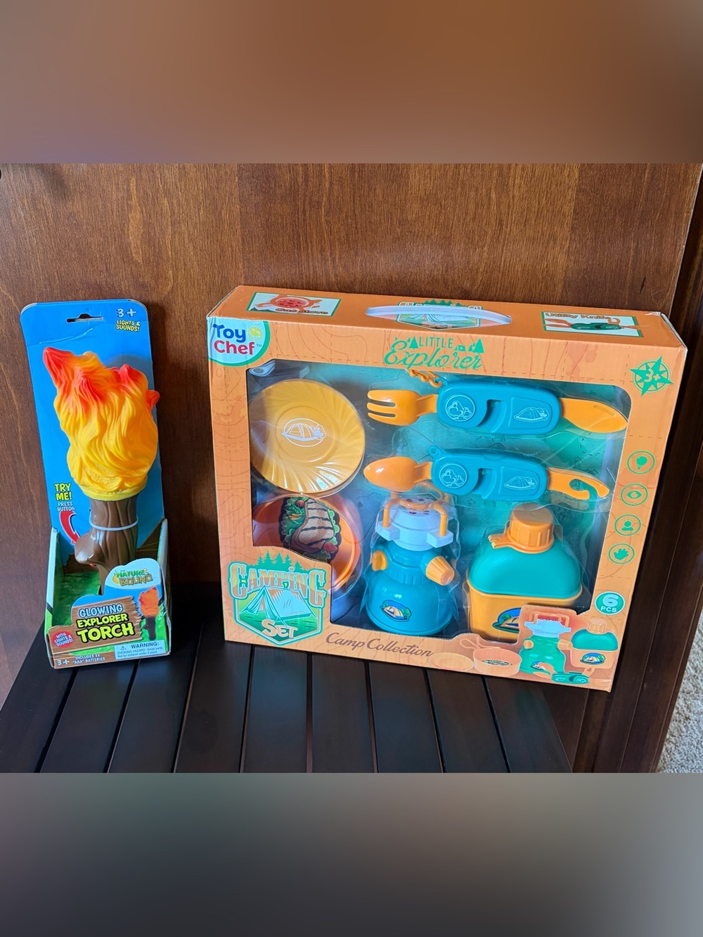 New Camping Play Bundle - Toy Chef camp set &  Natures Bound glowing torch.